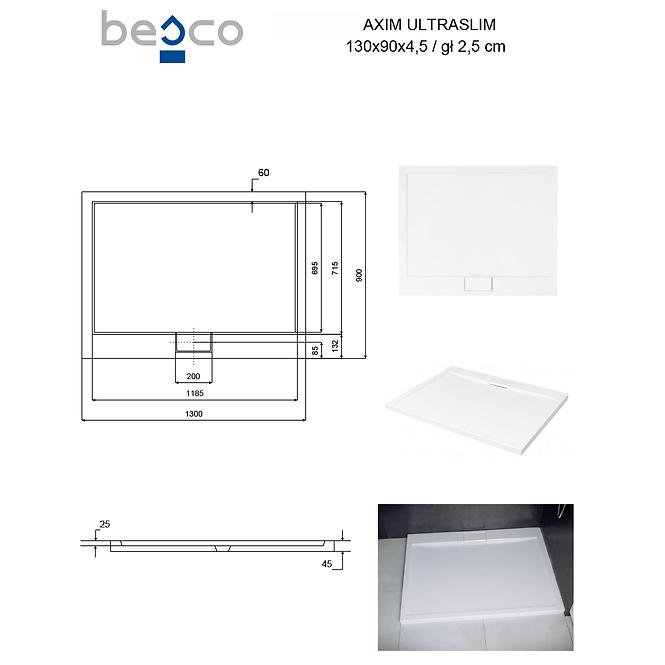 Fürdőkád téglalap alakú Axim Ultraslim 130x90 fehér