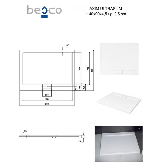 Fürdőkád téglalap alakú Axim Ultraslim 140x90 fehér