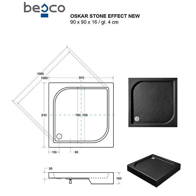 Fürdőkád négyzet Oskar Stone Effect New 90x90 fekete