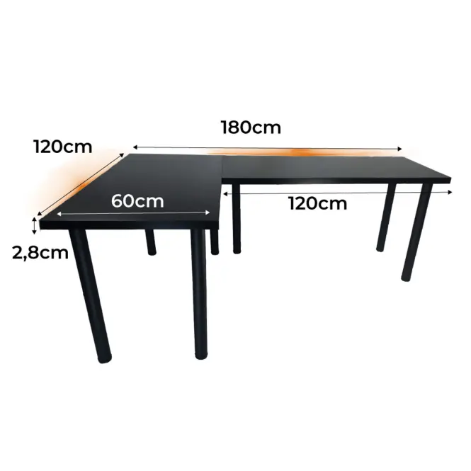Játék Íróasztal Sarok Low Fekete 180x120x2.8 Modell 1