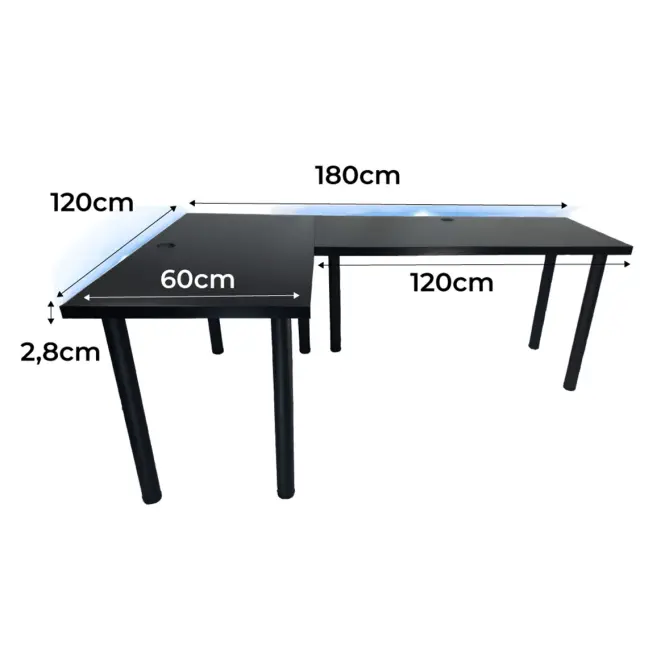 Játék Íróasztal Sarok Low Fekete 180x120x2.8 Modell 2