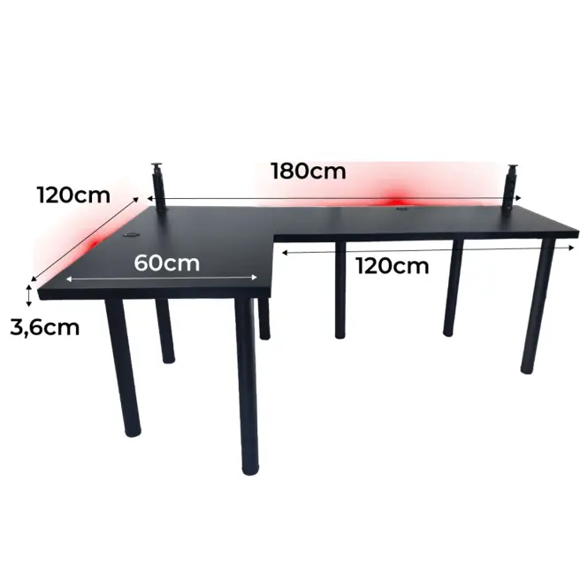 Játék Íróasztal Sarok Low Fekete 180x120x3.6 Modell 3