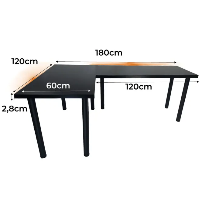 Játék Íróasztal Sarok Top Fekete 180x120x2.8 Modell 1