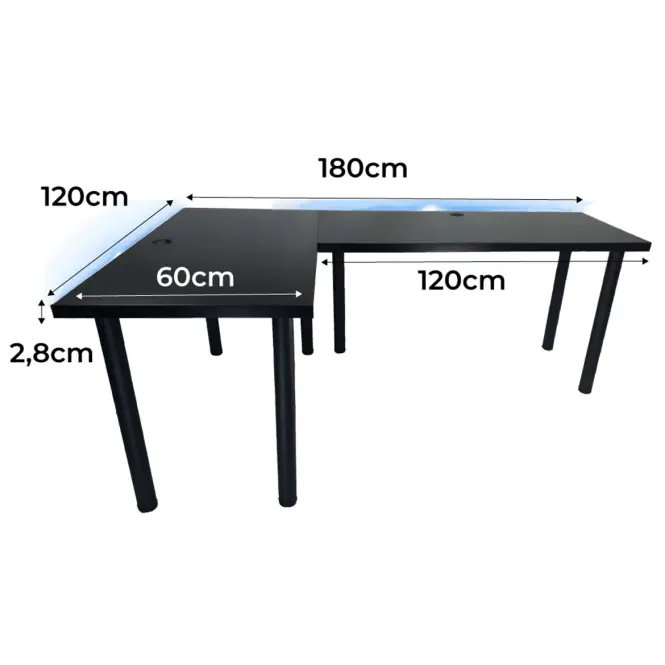 Játék Íróasztal Sarok Top Fekete 180x120x2.8 Modell 2,2
