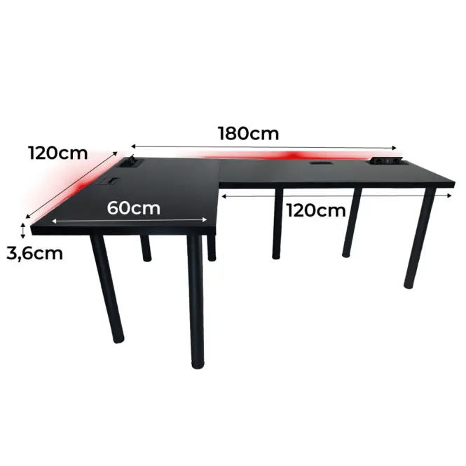Játék Íróasztal Sarok Top Fekete 180x120x3.6 Modell 3,2