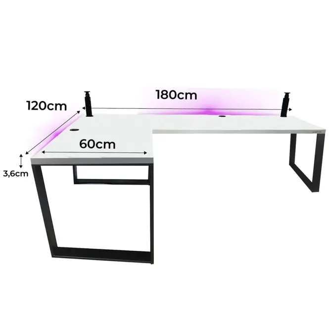 Játék Íróasztal Sarok Loft Low Fehér 180x120x3.6 Modell 3,2
