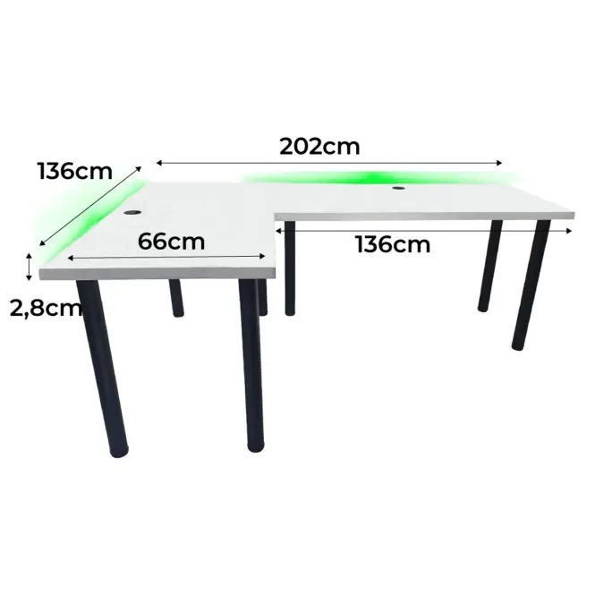Játék Íróasztal Sarok Low Fehér 202x136x2.8 Modell 2,2