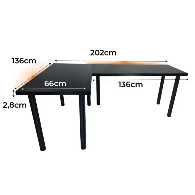 Játék Íróasztal Sarok Low Fekete 202x136x2.8 Modell 1