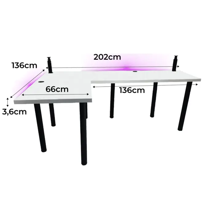 Játék Íróasztal Sarok Low Fehér 202x136x3.6 Modell 3,2