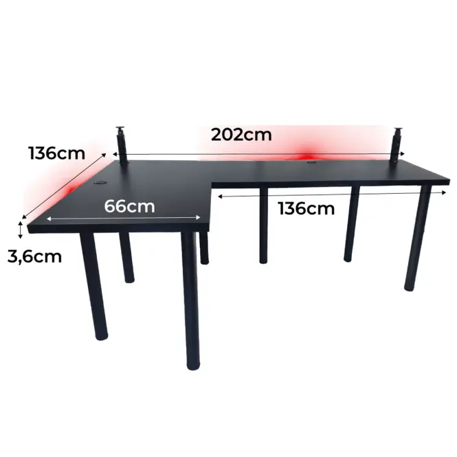 Játék Íróasztal Sarok Low Fekete 202x136x3.6 Modell 3