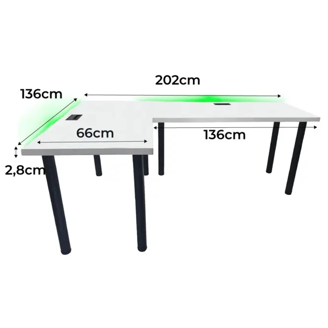 Játék Íróasztal Sarok Top Fehér 202x136x2.8 Modell 2,2
