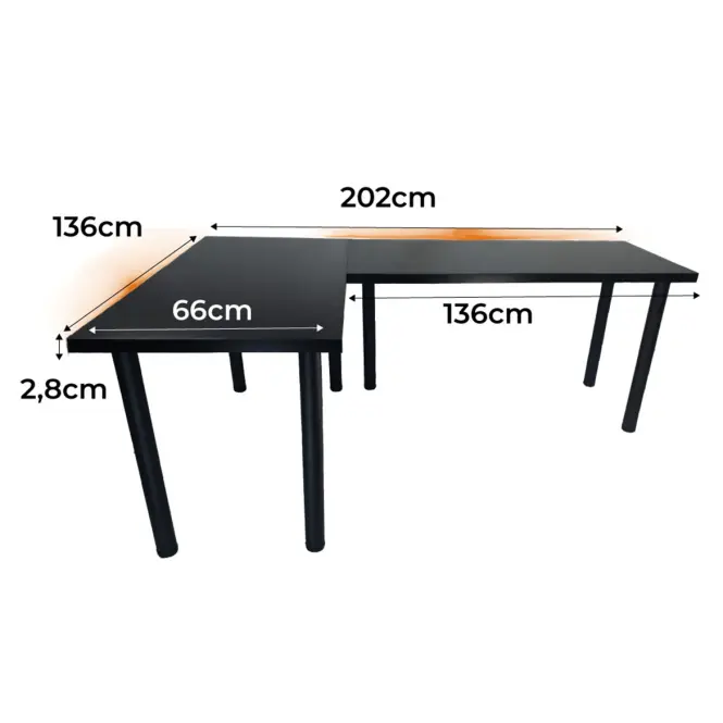 Játék Íróasztal Sarok Top Fekete 202x136x2.8 Modell 1
