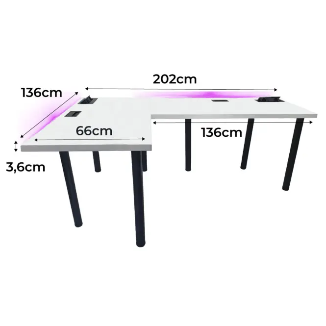 Játék Íróasztal Sarok Top Fehér 202x136x3.6 Modell 3,2