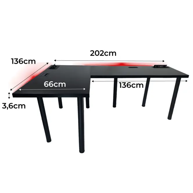 Játék Íróasztal Sarok Top Fekete 202x136x3.6 Modell 3