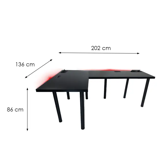 Játék Íróasztal Sarok Top Fekete 202x136x3.6 Modell 3,3