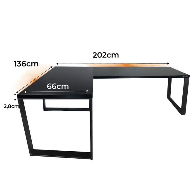 Játék Íróasztal Sarok Loft Low Fekete 202x136x2.8 Modell 1,2