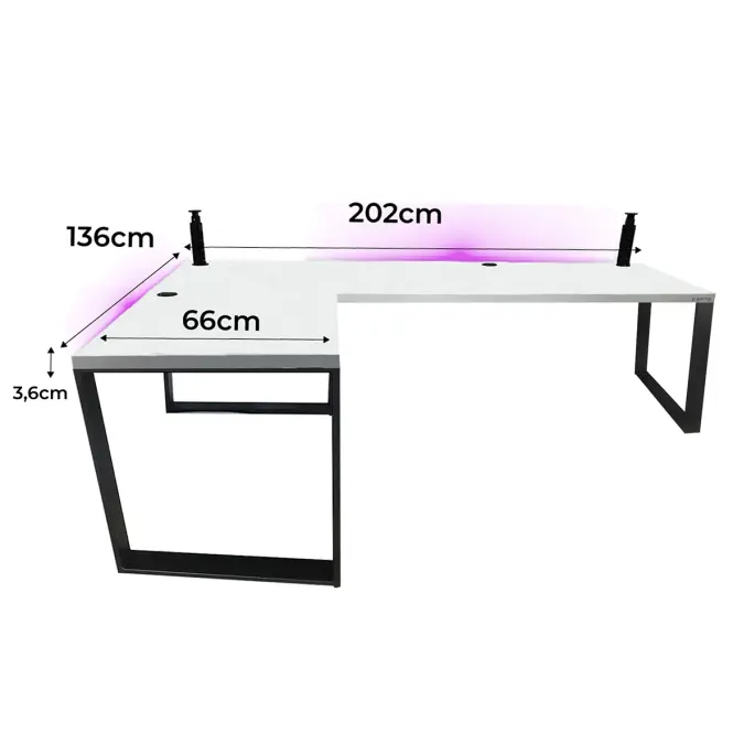 Játék Íróasztal Sarok Loft Low Fehér 202x136x3.6 Modell 3,2