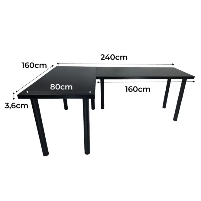 Játék Íróasztal Sarok  Low Fekete 240x160x3.6 Modell 0,2