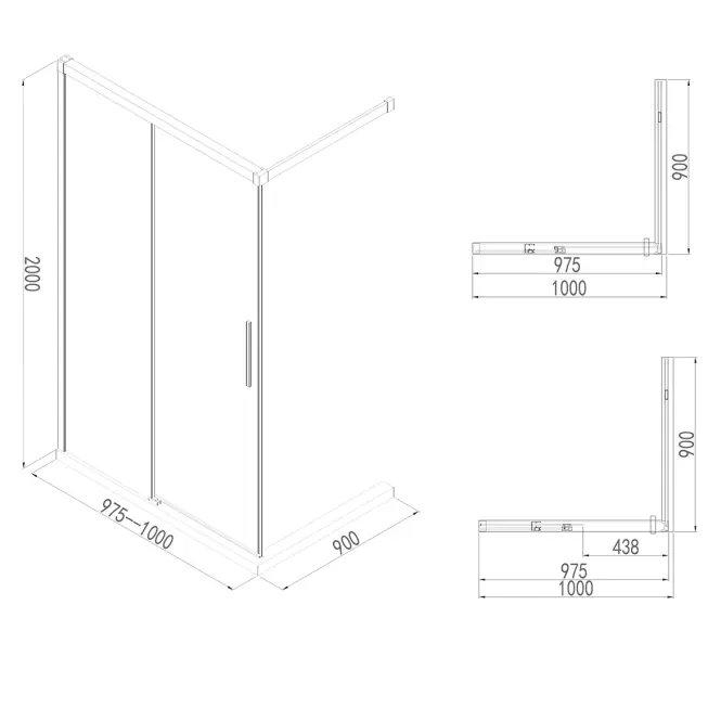 Zuhanyfal Walk-In Relax 100x200 black
