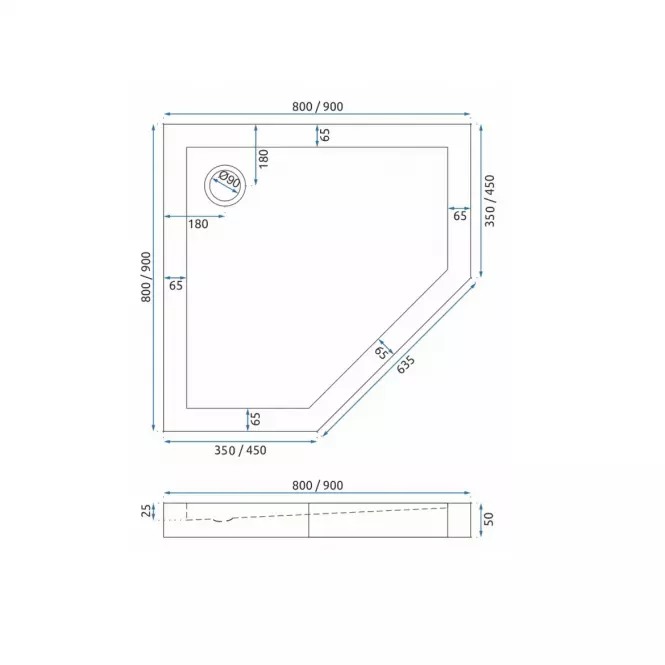ZUHANYTÁLCA DIAMOND WHITE 80X80X5 K8544