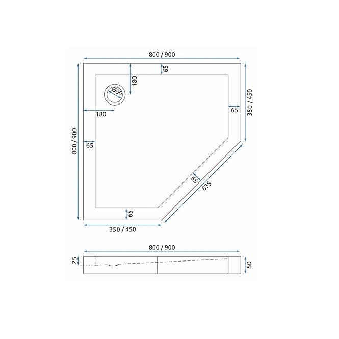 ZUHANYTÁLCA DIAMOND WHITE 80X80X5 K8544
