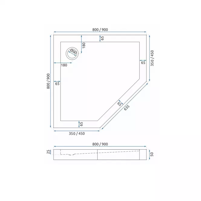 ZUHANYTÁLCA DIAMOND WHITE 90X90X5 K6522