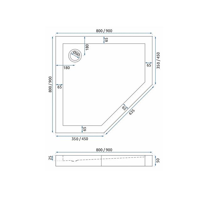 ZUHANYTÁLCA DIAMOND WHITE 90X90X5 K6522,2
