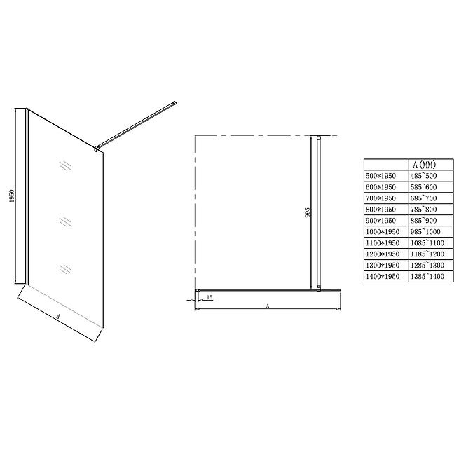 Zuhanyfal Walk-In Soft 60x195 króm