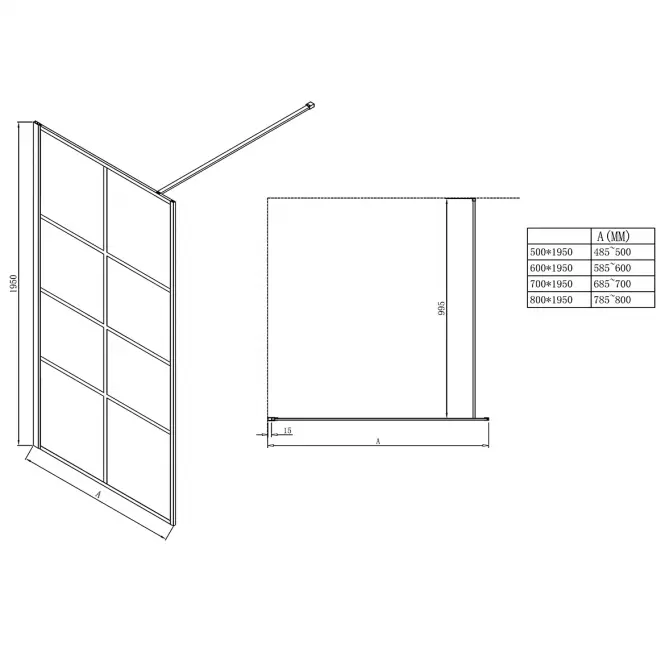Zuhanyfal Walk-In Metro 70x195 black,2