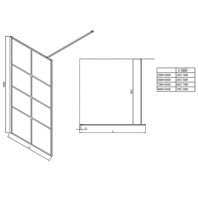 Zuhanyfal Walk-In Metro 80x195 black
