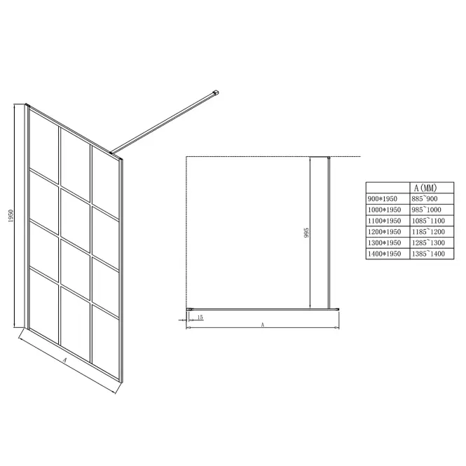 Zuhanyfal Walk-In Metro 110x195 black,2