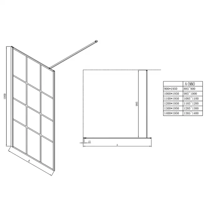 Zuhanyfal Walk-In Metro 130x195 black,2