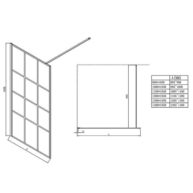 Zuhanyfal Walk-In Metro 140x195 black