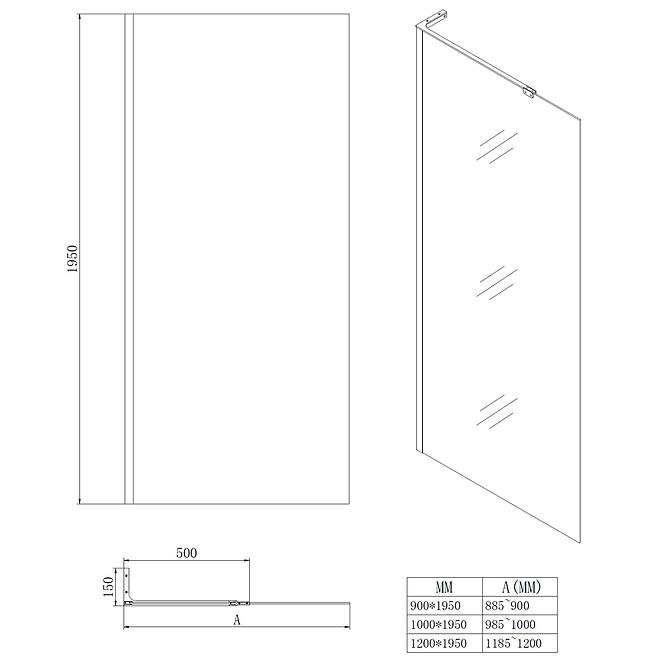 Zuhanyfal Walk-In Pik 90x195 króm