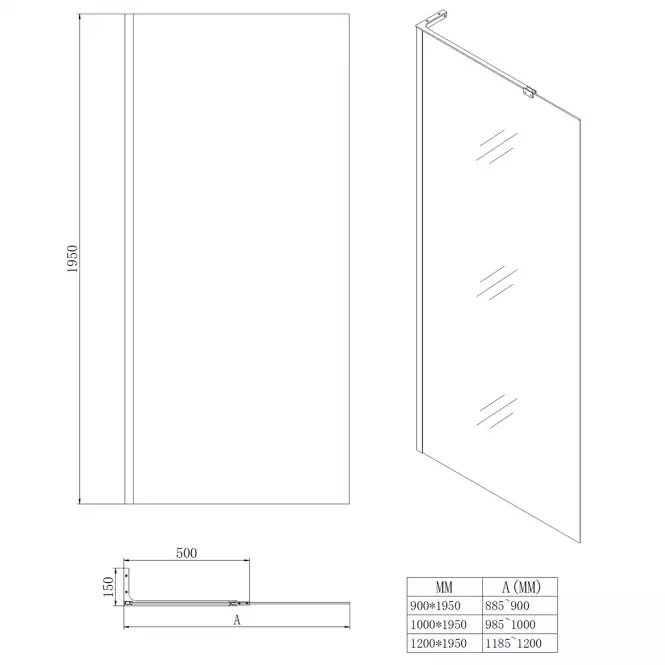 Zuhanyfal Walk-In Pik 100x195 króm