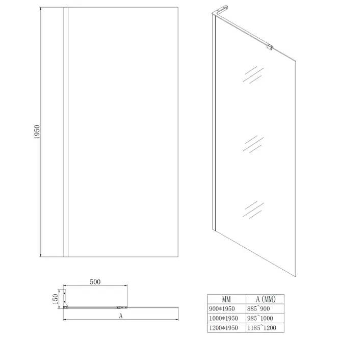 Zuhanyfal Walk-In Pik 90x195 black,2