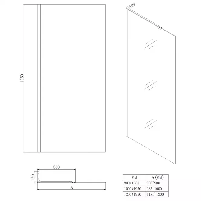 Zuhanyfal Walk-In Pik 120x195 black,2