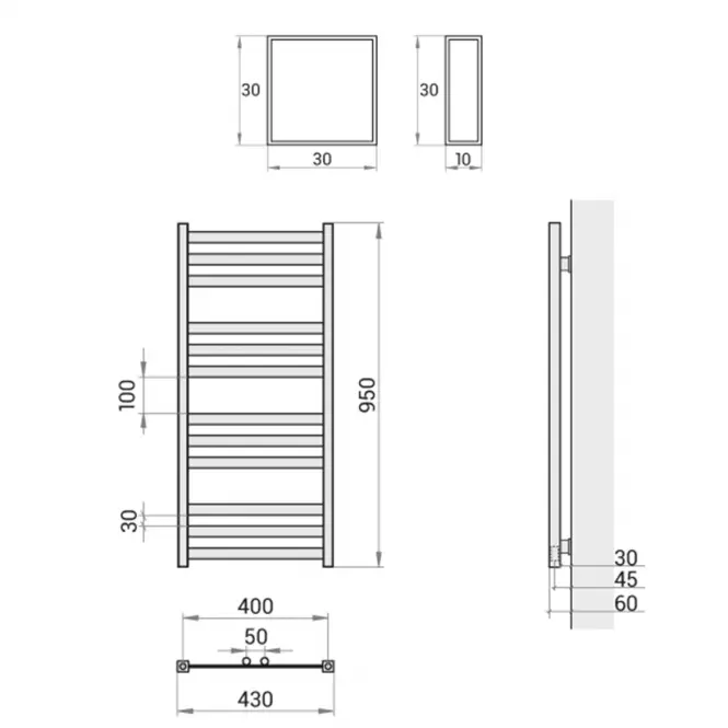 Fürdőszoba radiátor Viv New ZS9/40 950x430 338W szürke