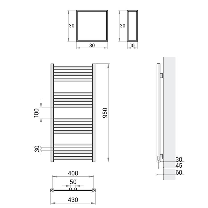 Fürdőszoba radiátor Viv New ZS9/40 950x430 338W szürke