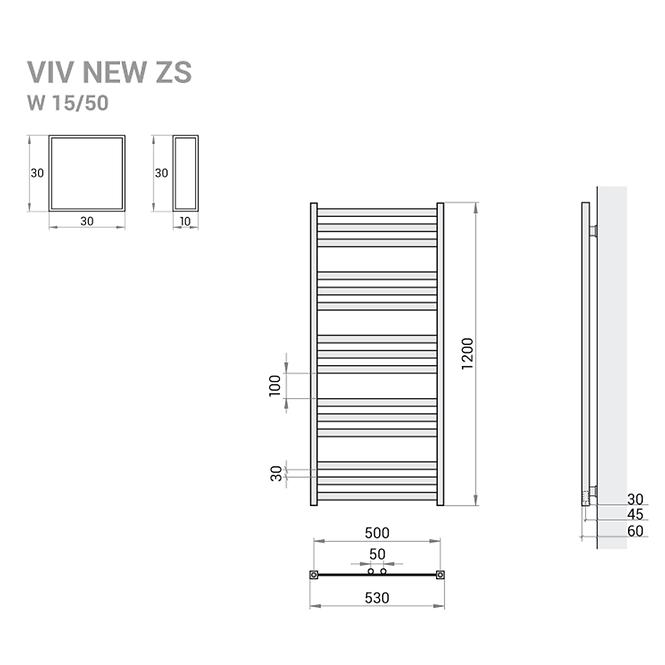 Fürdőszoba radiátor Viv New ZS12/50 1200x530 516W fehér