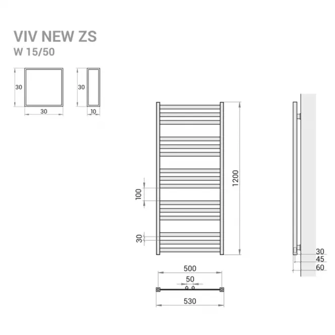 Fürdőszoba radiátor Viv New ZS12/50 1200x530 516W fekete