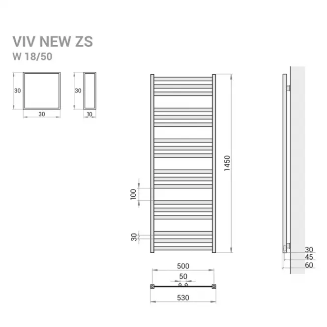Fürdőszoba radiátor Viv New ZS15/50 1450x530 607W szürke