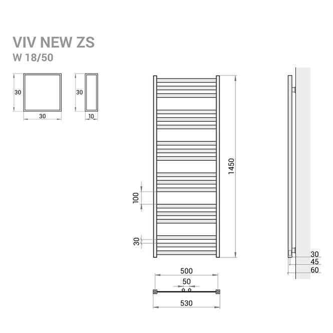 Fürdőszoba radiátor Viv New ZS15/50 1450x530 607W szürke