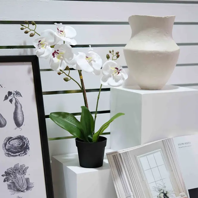 Művirág fehér orchidea cserépben 40 cm,4