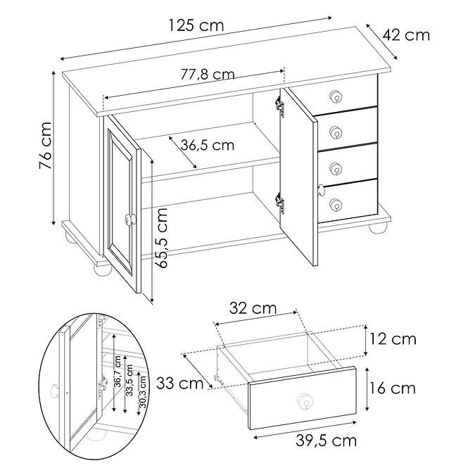 Komód Fenyő KD59 125x76x42