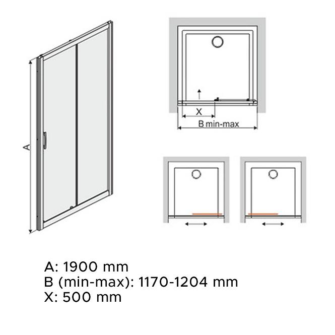 Zuhanyajtó D2/Tx5b 120 W15 Sb Üveg Protect