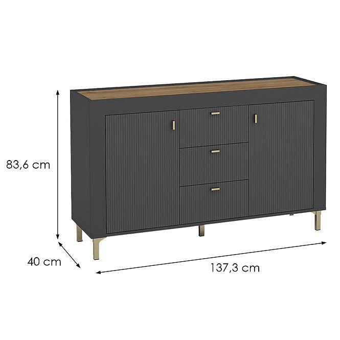 Komód Mossa M06 2D3S tölgy whisky/fekete matt,2