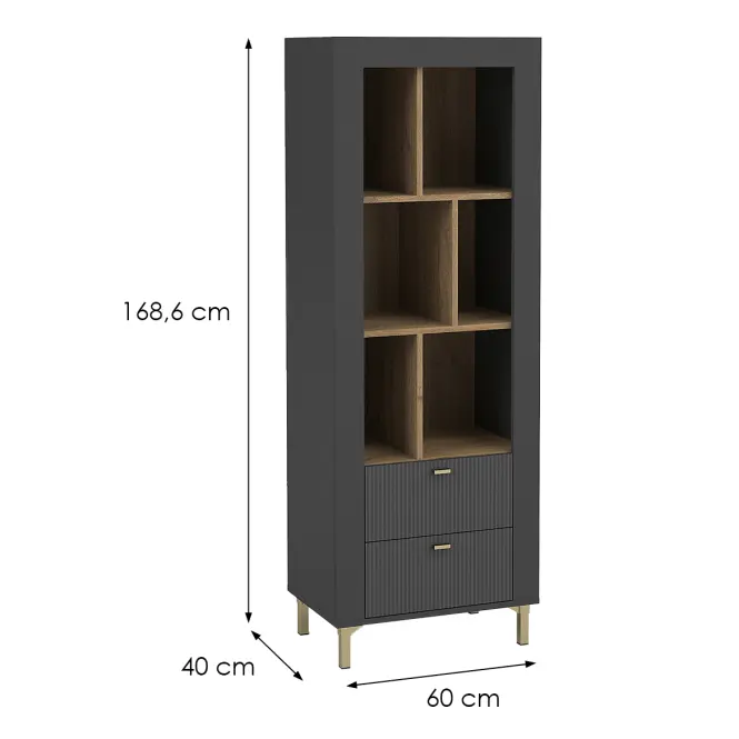 Regál Mossa M04 2S tölgy whisky/fekete mat,2