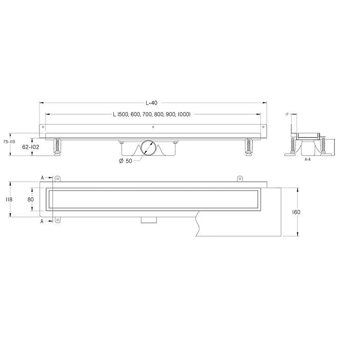 Lineáris lefolyó a csempe alatt 600 RD60SSETW,3