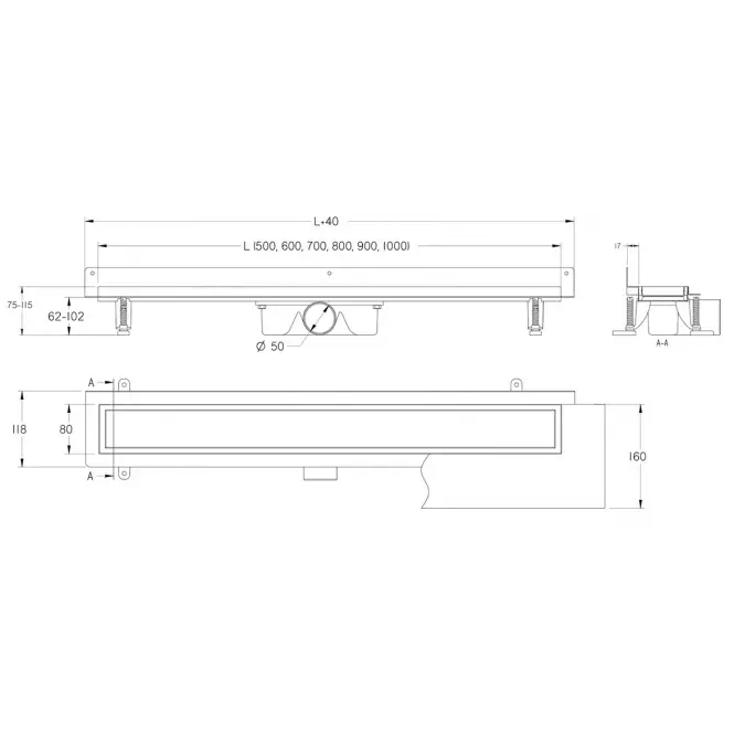 Lineáris lefolyó a csempe alatt 800 RD80SSETW,3